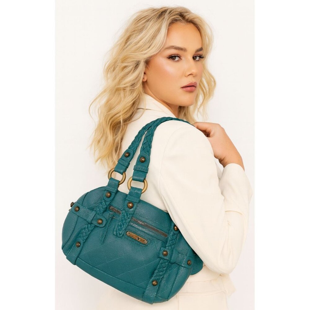 Isabella Fiore Teal Leather Shoulder Bag Satchel Handbag Purse WOMEN'S WOMAN'S